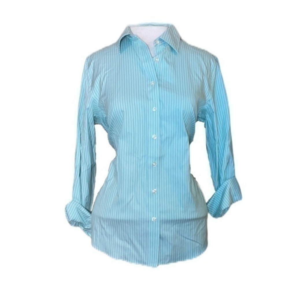 Lands’ End button down,green/white striped size 10